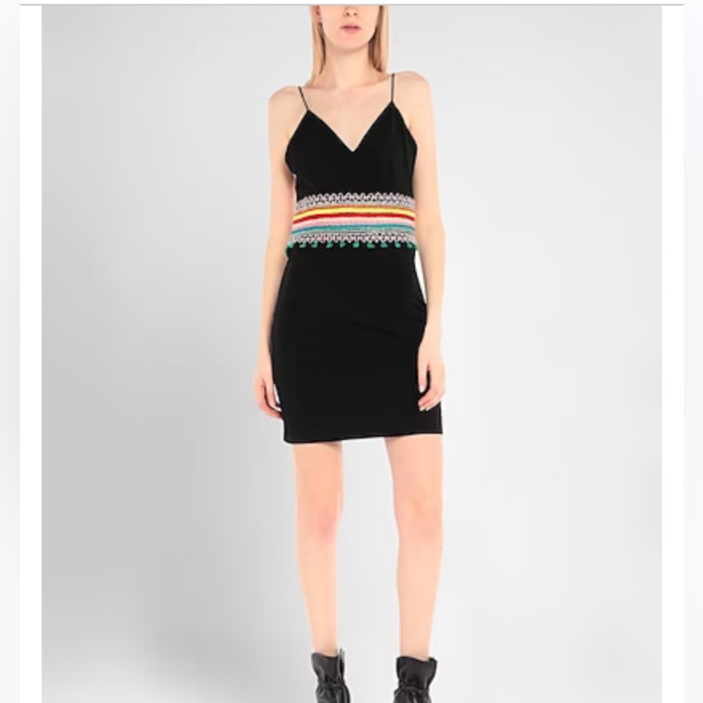 Alice + Olivia Black Embroidered Waist Bodycon Mini Dress